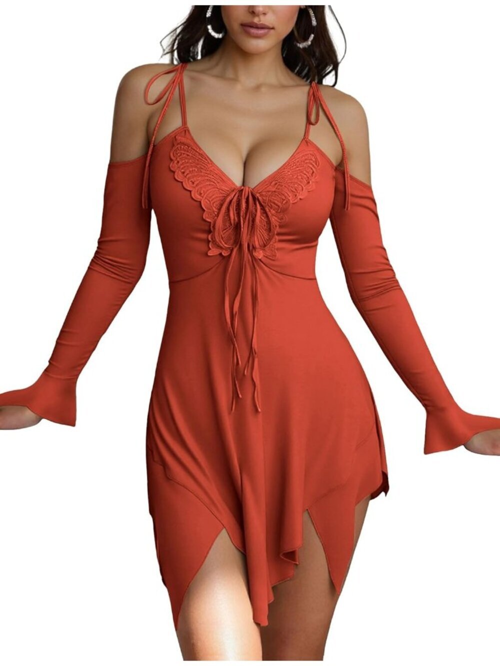 Women's Orange MIDI Halloween Costumes Off Shoulder Butterfly Flowy Dress